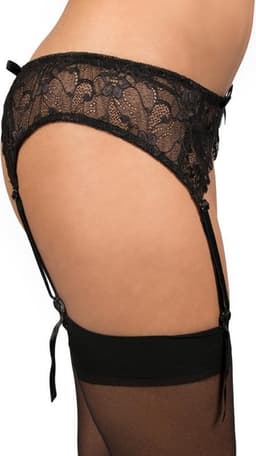 Mandy Mystery Lingerie – Jarretel Gordel met Kant Motief en Bijbehorende Kousen Spanning en Sensatie – Maat S/M -Zwart — thumbnail 4