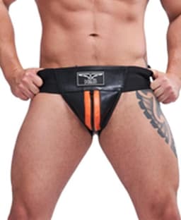 Mister B leren premium jockstrap met oranje bies -  small — thumbnail 1