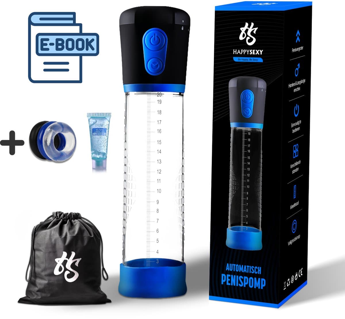 HappySexy Penispomp Elektrisch Automatisch – Penispompen Penisvergroter Incl Gratis Glijmiddel Cockring en Penisring – Penis Pomp Elektrische Erectie Vergroter – Vacuumpomp Automatische Masturbator Stimulator — afbeelding 1