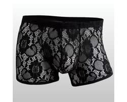 Heren Boxer Kant Zwart Transparant Mesh - Sexy Heren Lingerie - Maat XL | LS230