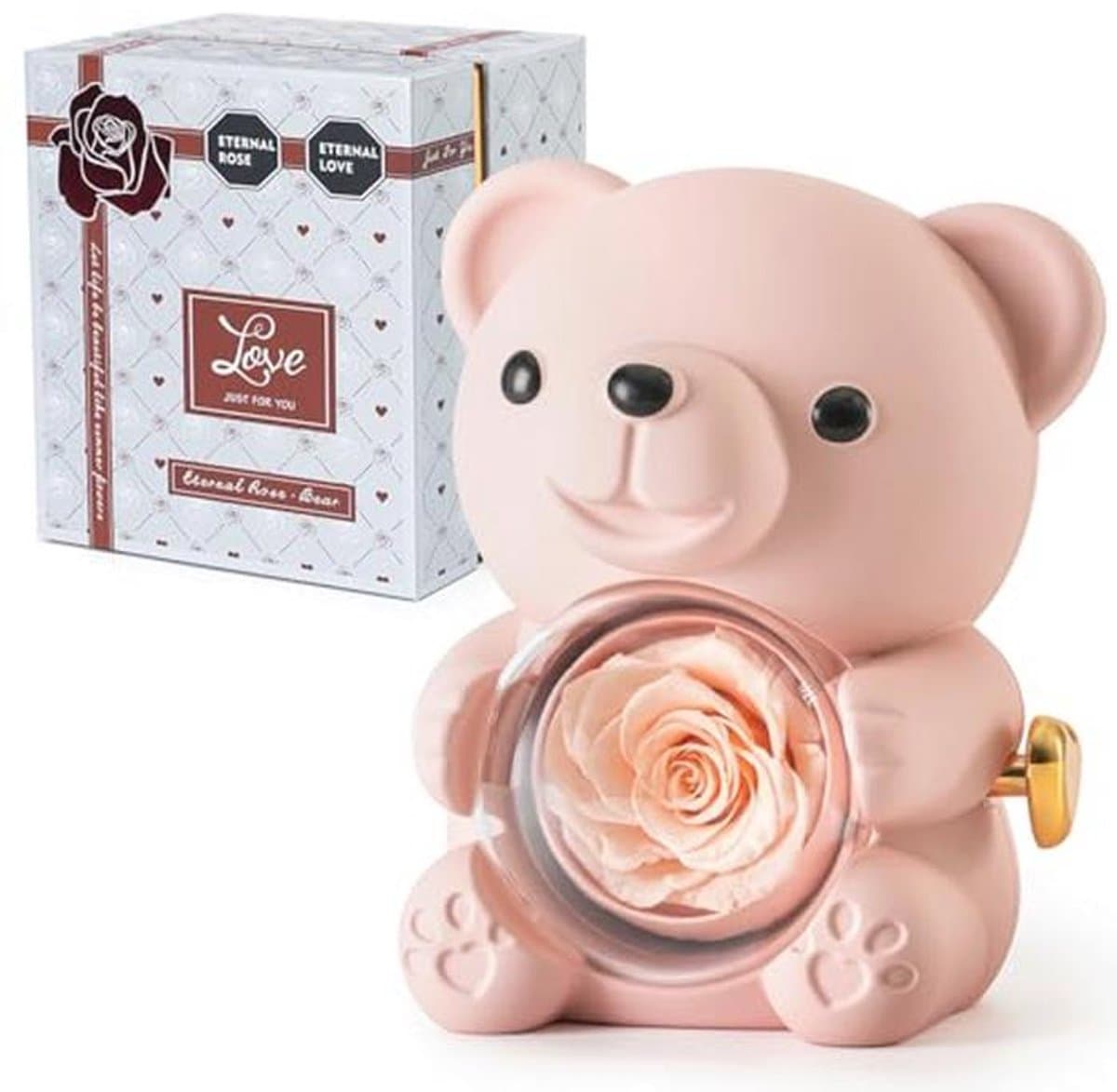 Romantische teddybeer met geconserveerde roos en hartvormige halsketting - Perfect cadeau voor Valentijnsdag, Moederdag en bruiloften — afbeelding 1