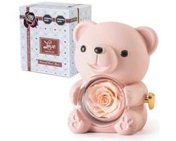 Romantische teddybeer met geconserveerde roos en hartvormige halsketting - Perfect cadeau voor Valentijnsdag, Moederdag en bruiloften
