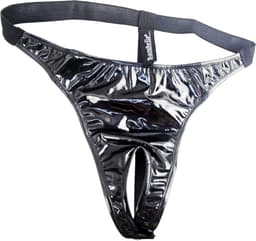 BamBella ® - String Maat L/XL Datex Zwart (Latex en stof SM kleding BDSM erotische heren kleding ondergoed lingerie onderbroek zwart — thumbnail 2