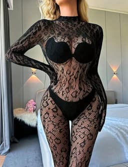 Panterprint Visnet Bodysuit – Sexy Catsuit met Lange Mouwen - Lingerie Vrouwen - One Size — thumbnail 4