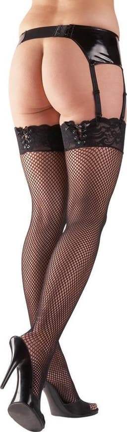 Cottelli Collection – Visnet Kousen met Strik Sluiting op Rand Ongekend Sexy – Maat L/XL - Zwart — thumbnail 4