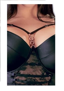 Cottelli Plus Size – Longline Beha met Licht Gevoerde Cups en Kanten Onderbuste voor een  Look – Maat 90F – Zwart — thumbnail 4