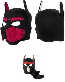Honden Masker Set - Zwart & Rood - Masker, Halsband en Riem - Puppy Play - BDSM Roleplay & Cosplay - Unisex - Sex Speeltjes Toys - Erotiek - Bondage Masker - OneSize — thumbnail 3