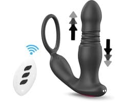 Prostaat Vibrator met Cockring – Stotende Buttplug voor Mannen – 7 Vibratiestanden – Met Afstandsbediening – Waterdicht & Magnetisch Oplaadbaar – Zwart