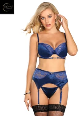 Sexy 3-Delige Lingerieset Dames – BH-Set met Jarretels– Lingerie Erotisch Dames – Erotische Lingerie – Sexy Lingerie – Chique – High End Exlusieve – Satijn en Kant – Push Up – Luxe Nachtkleding – Clubwear – Wasteland – Dare to Undress – Maat XL — thumbnail 2