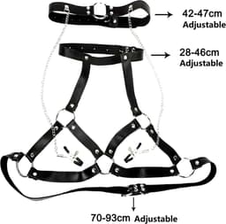 PU Lederen bondageharnas - Tepelklemmen en gag - Volledig verstelbaar - BDSM Speelgoed - Unisex — thumbnail 3