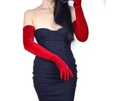 Lange avondhandschoenen Satijnen elleboog Bruidskostuum Bruiloftsfeest Operahandschoenen Stijl voor dames, rood