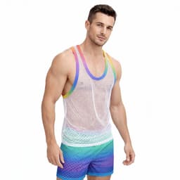 Heren tanktop visnet - Regenboog - Sexy - Transparant - Hemd - Shirt - Feest — thumbnail 1