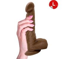 Rosebay Realistische Dildo 26 cm - Zachte Siliconen Dildo met Zuignap & Balzak - Dildo voor Mannen en Vrouwen - Donker Bruin