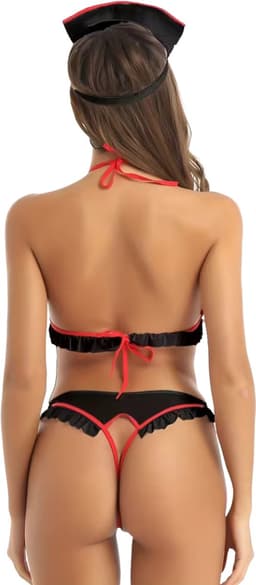 LekkerStout Verpleegster Lingerie Set Zwart/Rood + Hoedje & Tepelcovers | S-L | LS257 — thumbnail 1