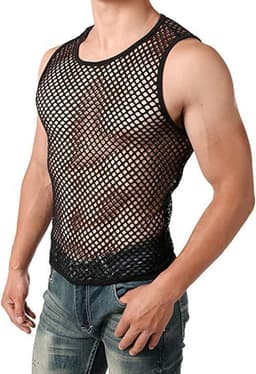 Heren Sexy Mesh Vest Transparant Visnet Mouwloos Vest Ronde Hals Transparant Ondershirt L Maat — thumbnail 2