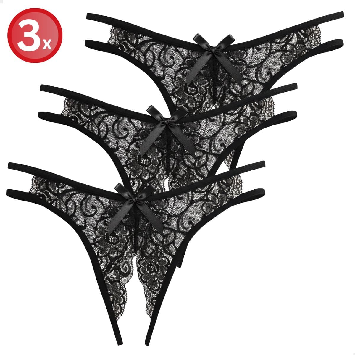RENALUX Sexy String Open Kruis - Open Kruis Lingerie Erotisch - Open Kruis String - Lingerie Erotisch Open Kruis - Lingerie Setje Vrouwen - Dames Ondergoed - Dames Onderbroeken - Zwart - 3 Stuks - L/XL — afbeelding 1