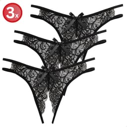 RENALUX Sexy String Open Kruis - Open Kruis Lingerie Erotisch - Open Kruis String - Lingerie Erotisch Open Kruis - Lingerie Setje Vrouwen - Dames Ondergoed - Dames Onderbroeken - Zwart - 3 Stuks - L/XL — thumbnail 1