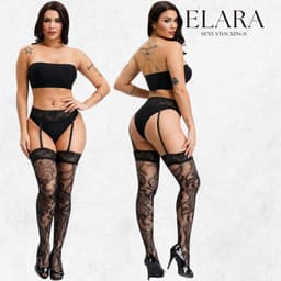 Elara Mirella – Sexy Jarretel Gordel met Kousen – 2-Delige Lingerieset – Verleidelijke Netkousen met Kant – S t/m XL – Dames Lingerie — thumbnail 1