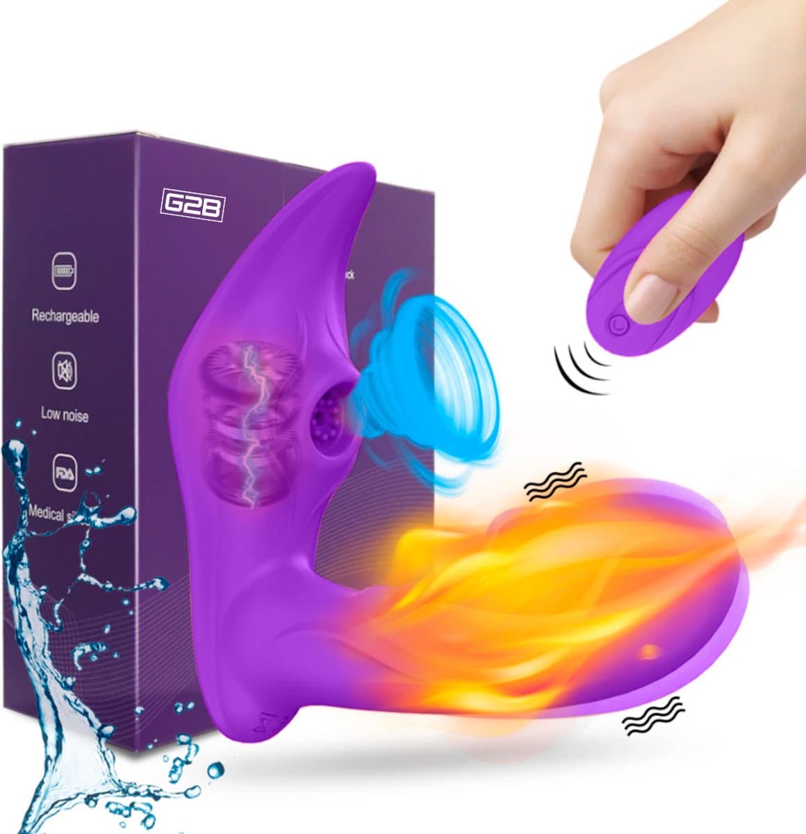 G2B® Clitoris Zuiger - Luchtdruk Vibrator met Afstandsbediening - Clitoris & G-spot Stimulator - Vibrators voor Vrouwen Realistisch & Koppels - 20 Standen - Verwarmd - Waterproof - Sex Toys Couples - Paars — afbeelding 1