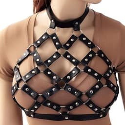 BDSM Body Harnas voor Vrouwen – Zwart Bondage Harnas met verstelbare Halsband en Rugriemen – Erotische Leren Lingerie — thumbnail 3