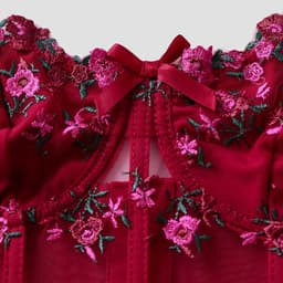Sexy Lingerie Bustier Dames – Kant Topje met Borduursel – Bordeaux Rood Crop Top — thumbnail 5
