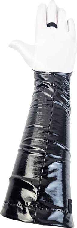 BamBella ® Handschoenen - Maat onesize - Datex (Mix latex en stof ) Sexy Zwart Glans lak vetersluiting — thumbnail 4