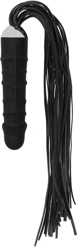 Ouch – Siliconen Dildo Flogger Zweep met Geaderde Penis voor Extra Stimulatie – Zwart — thumbnail 1