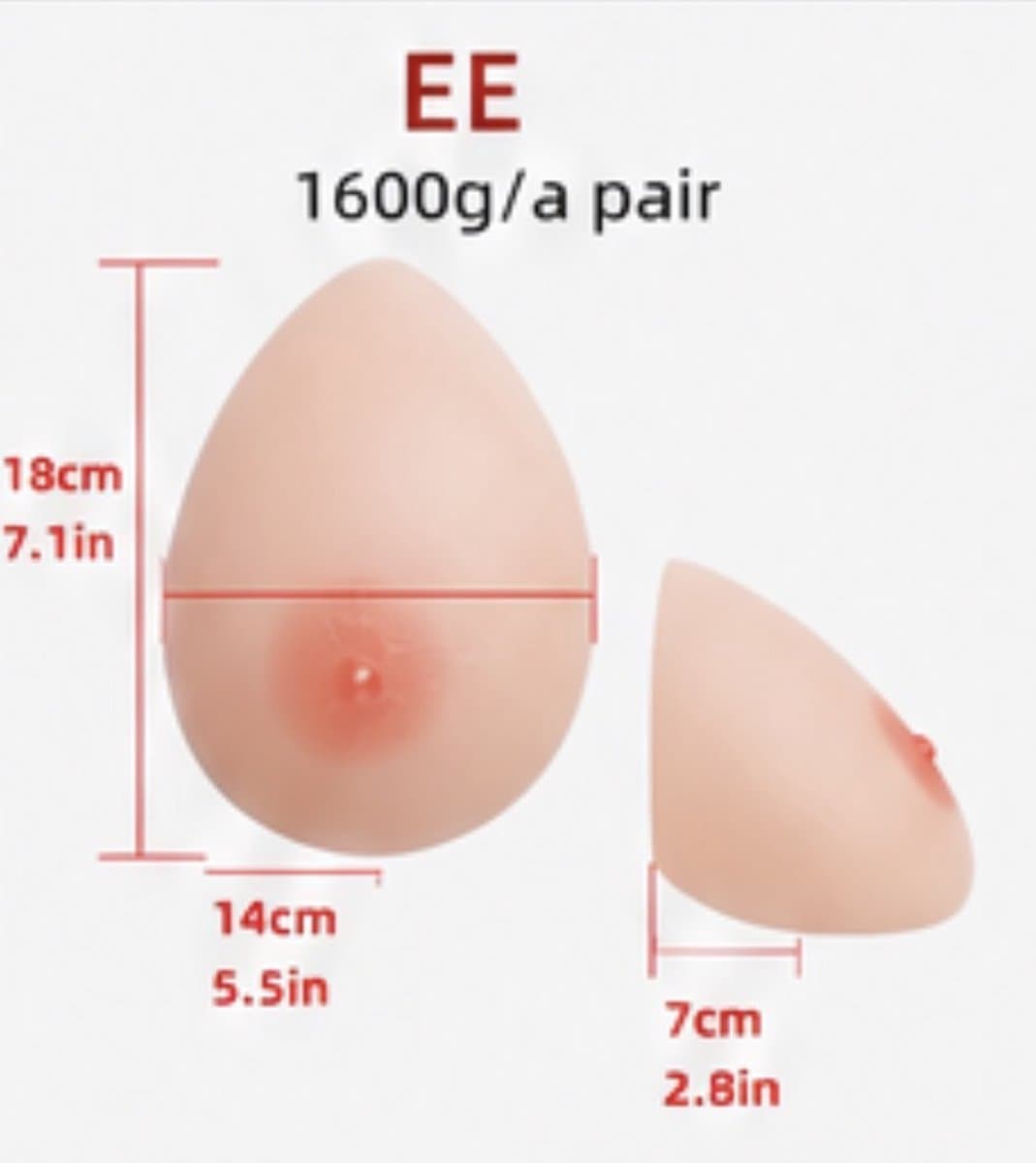 Zelfklevende Siliconen Borsten – Cup EE – 1600 gram- Borstprothese – Travestie, Crossdress & Cosplay –Nep Tieten-Nep Borsten- — afbeelding 1