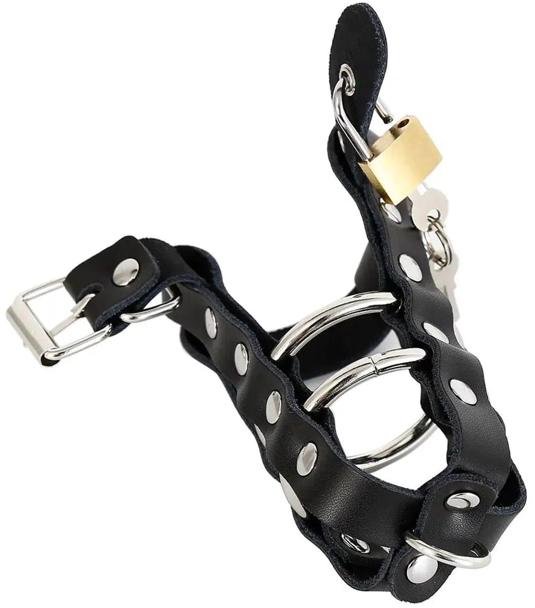 Smart Moves - Penis Trap met Metalen Ringen en Hangslotje - Zwart — afbeelding 1