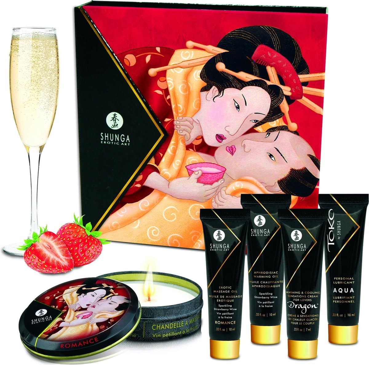 Shunga Geisha Sparkling Geschenkset Aardbeienwijn - Rood — afbeelding 1