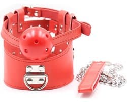 Nooitmeersaai - Rode halsband met ball gag en riem