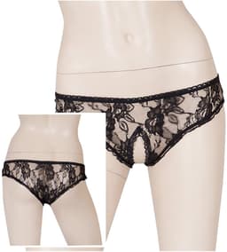 Cottelli Collection –  Slipje met Open Kruis voor Spannende Dates met Bloemen Motief – Maat L - Zwart — thumbnail 1