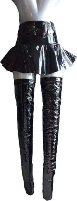 BamBella® - Datex mini Rok - Maat S/M zwart Rollenspel sm dames sexy Glans kleding mix van Latex en stof | Datex — thumbnail 5