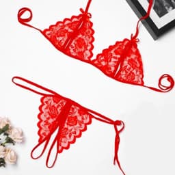 Erotische Lingerieset I Sexy Kanten Lingerie Set I Open Kruis I Top + Slip I One Size I Rood — thumbnail 3