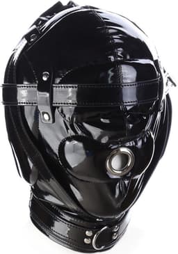 Banoch - Foraminis Hood Shiny Black - Zwart bondage glans masker van PU Leer | BDSM — thumbnail 1