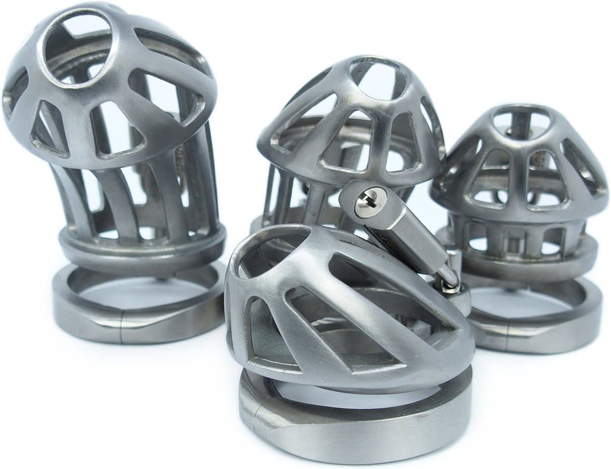 BON4Max Kuisheidskooi Pakket RVS Penis Kooien in Staal Pikkooi Complete Male Chastity Package 4 different sizes of Cock Cages in Stainless Steel — afbeelding 1