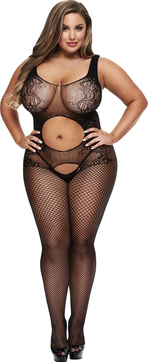 Crotchless Suspender Bodystocking Queen Size Baci Lingerie 00384 — afbeelding 1
