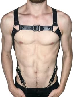 Mannen BDSM Harnas - Kunstlederen Tuigje met Riemen - Verstelbaar - Erotisch Ondergoed voor Heren - Sex Toys - Bondage & Erotiek — thumbnail 4