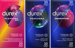 Durex - 30 stuks Condooms - Pleasure Me 10 stuks met ribbels - Orgasm Intense Stimulerende Gel 10 stuks - Performa 10 stuks vertragende effect - Voordeelverpakking — thumbnail 1