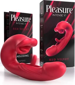 Pleasure Intense X³ – Red Velvet – 3 in 1 Likkende Tong Vibrator voor Vrouwen – G-Spot Satisfyer & Clitoris Stimulator – Rabbit Tarzan Vibrator – Sex Toys voor Koppels – Seksspeeltjes voor Mannen — thumbnail 1