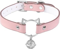 Nooitmeersaai - Halsband met katten gesp en bel - PU leer - Roze - incl. aanlijnketting — thumbnail 1