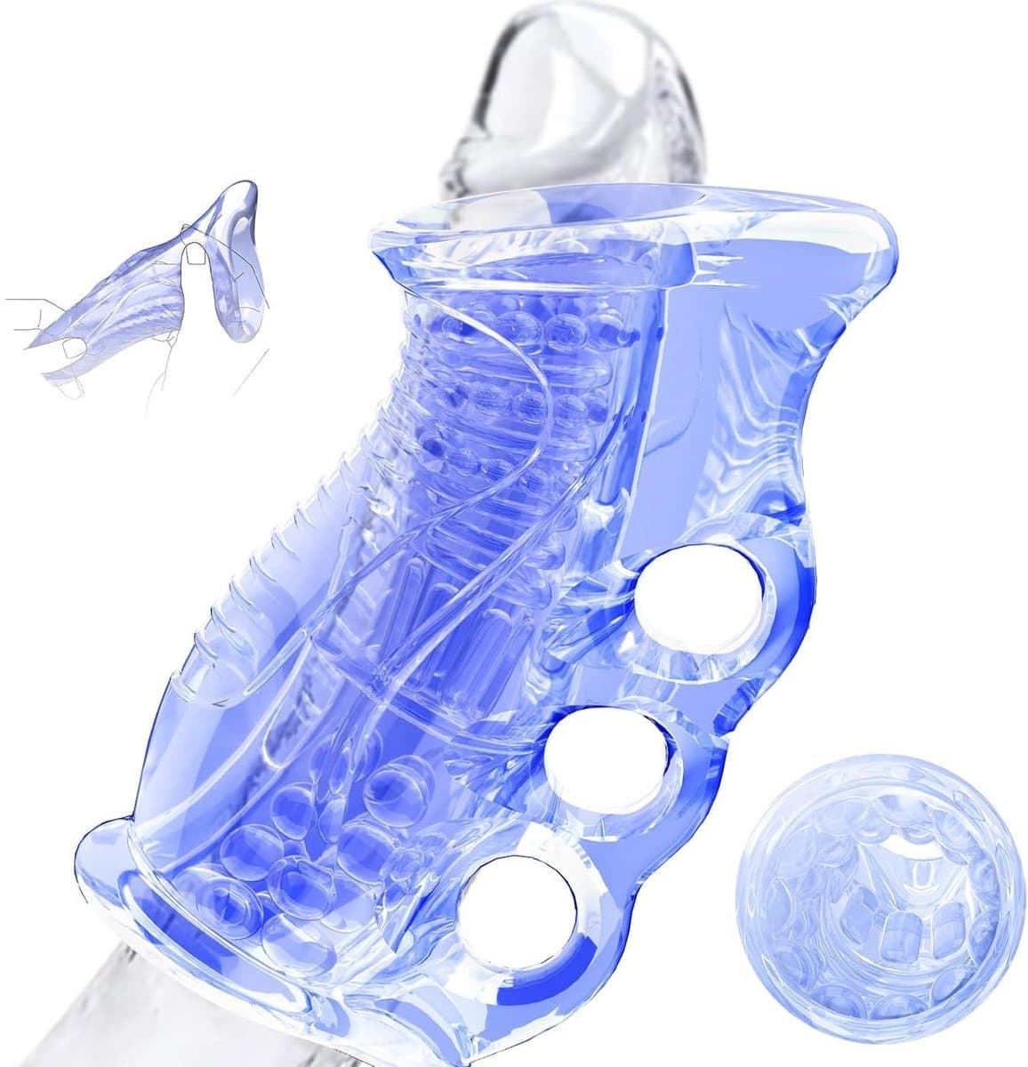 DOWO® - Hand Tool Masturbator - Pocket Pussy - Masturbator voor Man - Masturbator voor Man – Super Stroker - Masturbator - Sex Toys voor Mannen - Siliconen – Blauw/Transparant — afbeelding 1