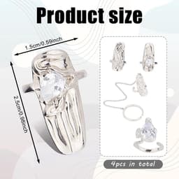 Allecta - Zilveren Punk Vingernagel Klauw Ringen - Strass - Verstelbaar - Open Nagelringen - Handdecoratie - Cosplay Kostuum Decoratie — thumbnail 3