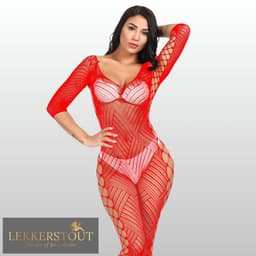 Rode Catsuit met Open Design - Sexy Lingerie - Visnet - One Size S-L (36-40) | LS390 — thumbnail 4