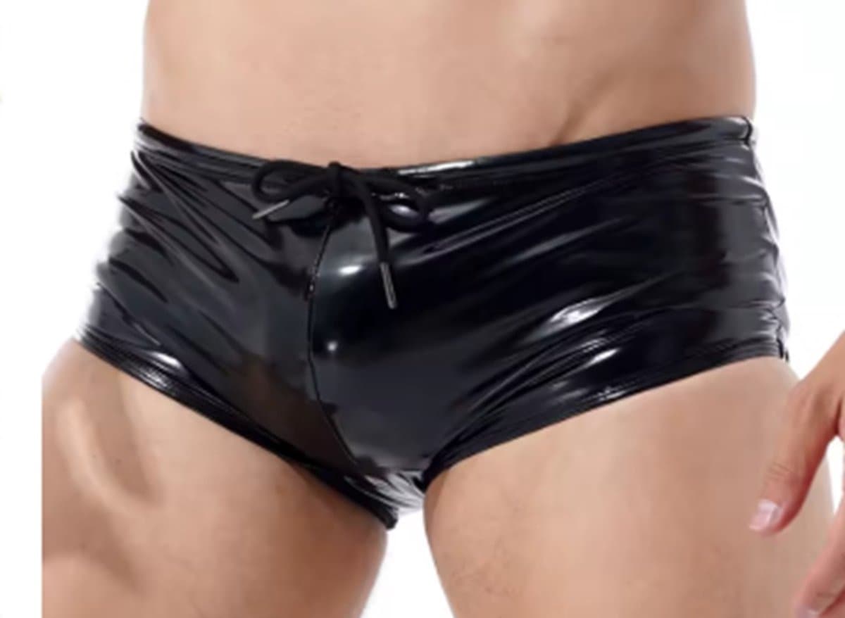 BamBella ® - Boxer short Maat S/M Datex Zwart (Latex en stof SM kleding BDSM erotische heren kleding ondergoed lingerie onderbroek zwart — afbeelding 1
