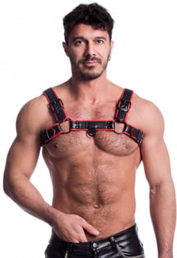 665 Vegan - Bulldog Harnas - PU Leer - Zwart/Rood - Maat 2XL — thumbnail 1