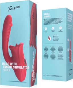 Teazers - Dildo met Clitoris Stimulator - Vibrators voor Vrouwen - Sex Toys voor Vrouwen - Dildo’s - Tong Vibrator - Dubbele Stimulatie - Rood — thumbnail 2