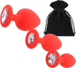 Mona - Zacht Silicone Anale Plug Set - 3 Maten - Rode Kristallen - Waterdicht — thumbnail 4