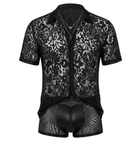 Erotische Herenblouse Zwart - Transparant Kanten Overhemd voor Heren - Sexy Clubwear voor Mannen - Maat XL — thumbnail 4