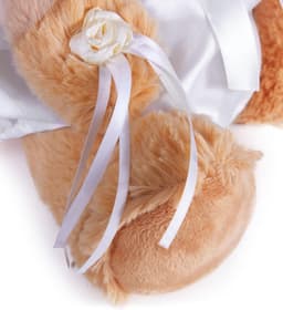 Teddy Bruidspaar in Witte Bruidsjurk – Set van 2 met Sluier en Bloemen – Creatief Geldgeschenk of Huwelijkscadeau – 25 cm — thumbnail 2